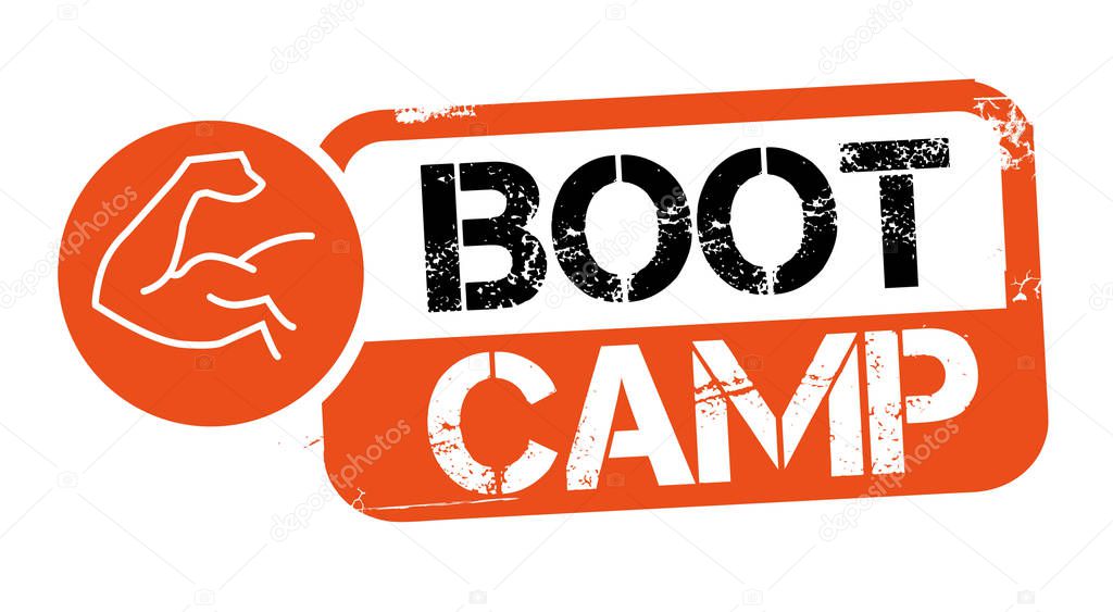 Boot Camp. Grunge rubber stamp on white background. Design element Vector illustration concep