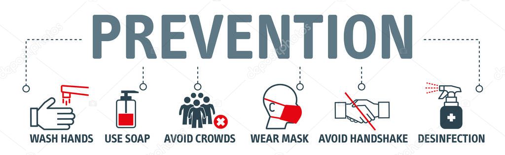 Prevention Concept. Safety, health, remedies and prevention of viral diseases with vector icons