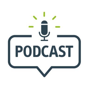 Podcast ve dijital eğlence konsepti. Simgeli Konuşma Kabarcığı Vektör logosu İllüstrasyonu