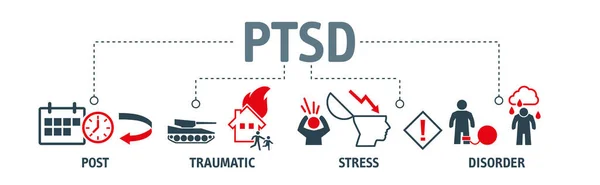 Infografía Del Concepto Ptsd Con Iconos Vectoriales Trastorno Estrés Postraumático — Vector de stock