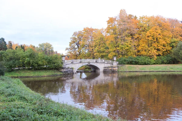 Jembatan di taman pavlovsk di musim gugur — Stok Foto