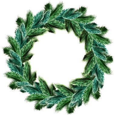 Suluboya çizimi. köknar dallarının yuvarlak çelengi.