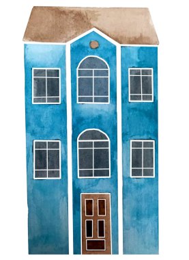 Suluboya çizimi. Ev. Bina. Nesne.