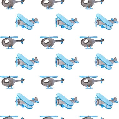 Kusursuz suluboya deseni. Bir uçak ve helikopter..