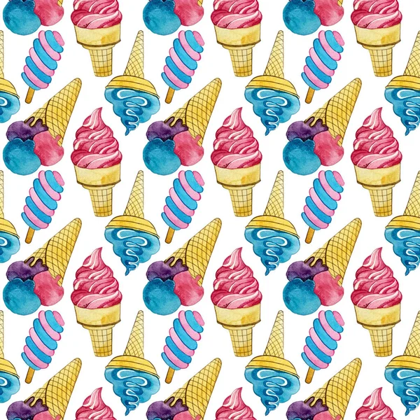 Watercolor pattern ice cream dessert — Stock Photo, Image