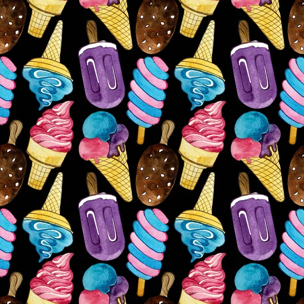 Watercolor pattern ice cream dessert — Zdjęcie stockowe