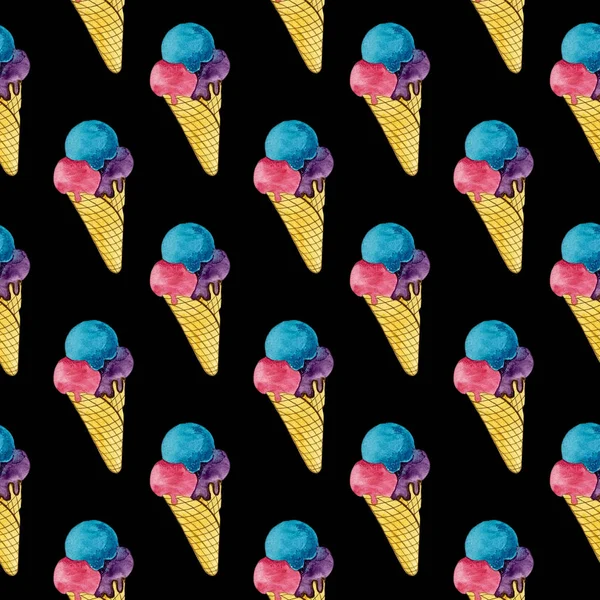 Watercolor pattern ice cream dessert — Zdjęcie stockowe