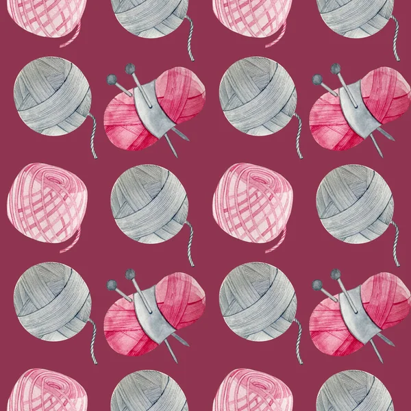 Seamless watercolor pattern. knitting. yarn — Stock Photo, Image