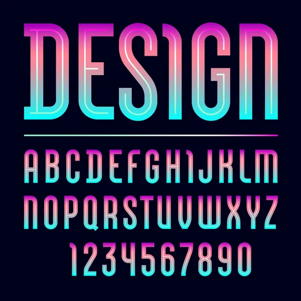 时髦的字体，明亮的现代字母表，大写字母和数字 — 图库矢量图片