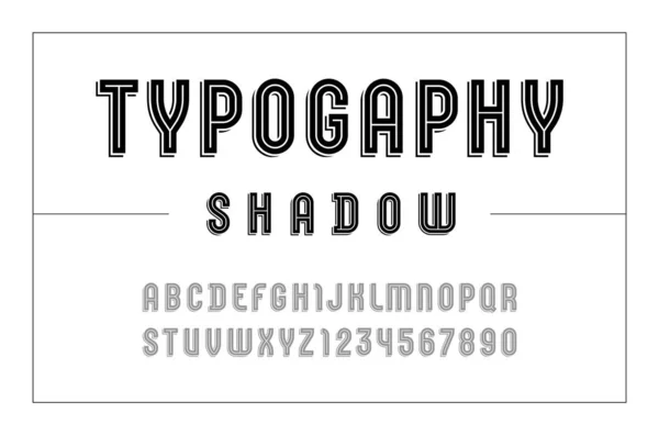 Високий шрифт, сміливий алфавіт з тінями, чорними літерами та цифрами — стоковий вектор