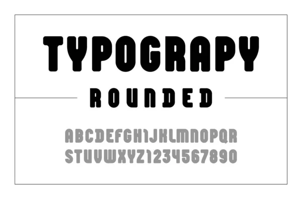 Fuente alta, alfabeto redondeado negrita sans serif, letras y números negros — Archivo Imágenes Vectoriales