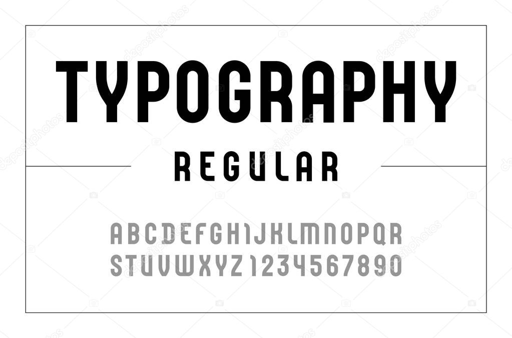 High font, condensed alphabet sans serif, black letters and numbers
