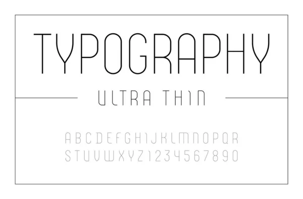 High font, condensed thin alphabet sans serif, letters and numbers — Stok Vektör