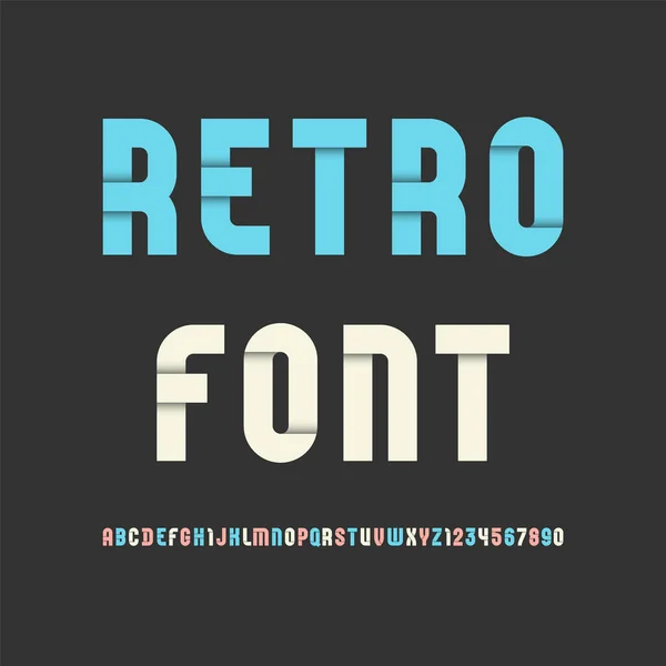Retro color font, bold stylized alphabet with shadow, letters and numbers, vector illustration — ストックベクタ