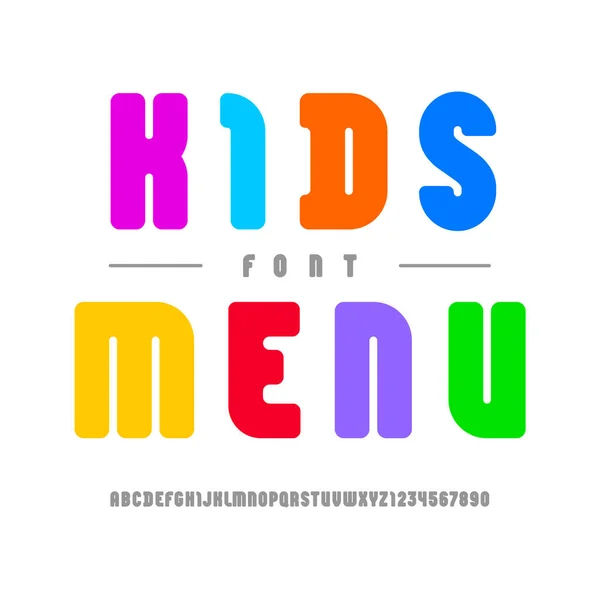 Cute bright font, alphabet in the cartoon style, multicolored bright rounded letters and numbers — 스톡 벡터