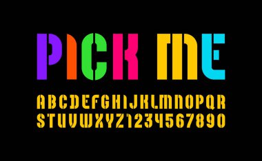 Kalıp renkli yazı tipi, yoğunlaştırılmış parlak alfabe,