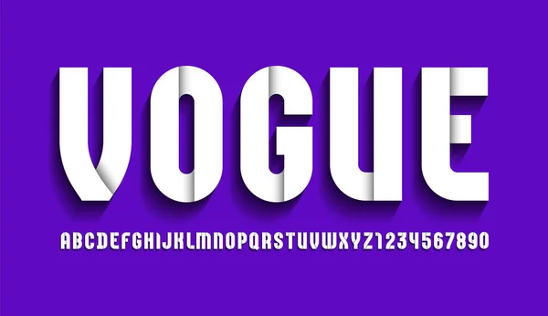Vogue weiße Schrift, modernes fettes Alphabet, trendige Buchstaben und Zahlen für Ihr Design — Stockvektor