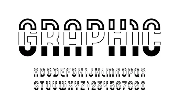 Fuente Negra Moda Alfabeto Gráfico Moderno Letras Números Modulares Geométricos — Archivo Imágenes Vectoriales