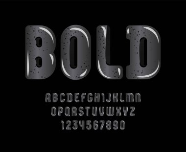 Koyu parlak yazı tipi, çizgi film tarzında şirin alfabe, A 'dan Z' ye yuvarlak harfler ve 0 'dan 9' a kadar rakamlar: logo, t-shirt, kart, poster, vektör ilüstrasyonu 10eps