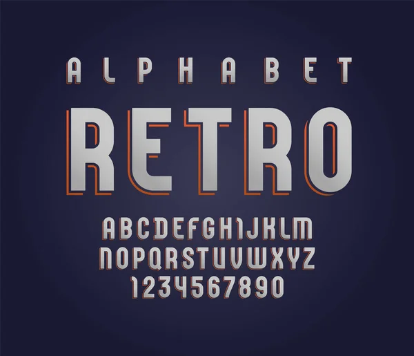 Haute police de style rétro, vieil alphabet sans serif, lettres et chiffres — Image vectorielle