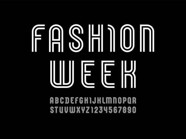 Полосатый шрифт без засечек, белый алфавит из двух полос, заглавные латинские буквы и арабские цифры
