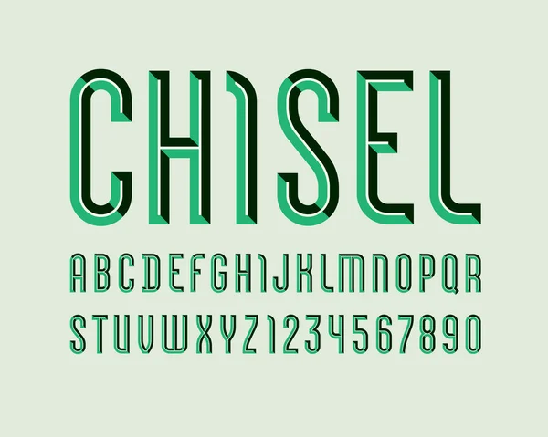 Alfabeto Bloque Cincelado Fuente Verde Letras Biseladas Números Vector 10Eps — Vector de stock