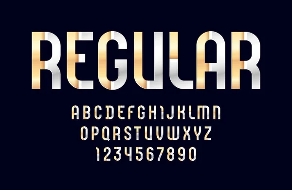 高科技金属字体 明亮的现代字母 时髦的字母和数字由金银零件 矢量插图10Eps — 图库矢量图片