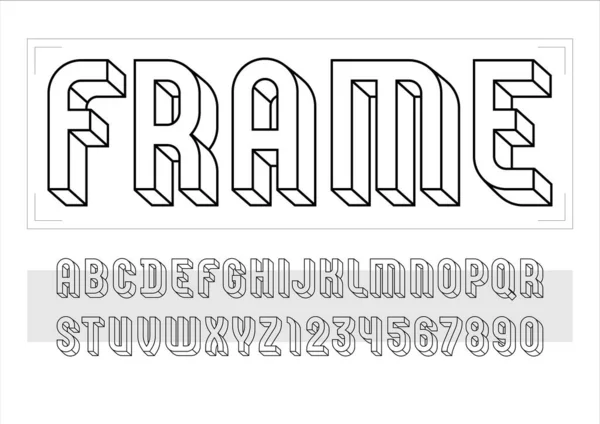 테두리에서 본 3D 퐁, 유행하는 알파벳, 당신의 디자인을 위한 현대 문자와 숫자 — 스톡 벡터