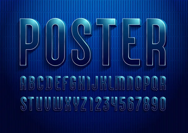 Lettertype Uit Donkerblauwe Kleur Trendy Somber Alfabet Sans Serif Moderne — Stockvector