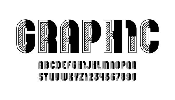 Fonte Graphique Rayée Alphabet Noir Sans Serif Majuscules Modernes Lettres — Image vectorielle