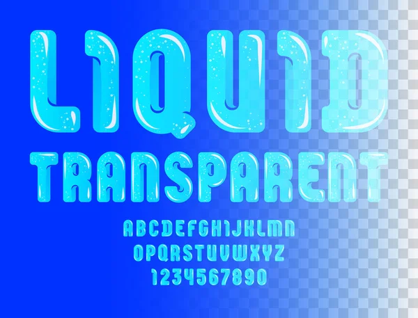 Aqua Glossy Font Cute Alphabet Cartoon Style Blue Transparent Rounded — Stock Vector
