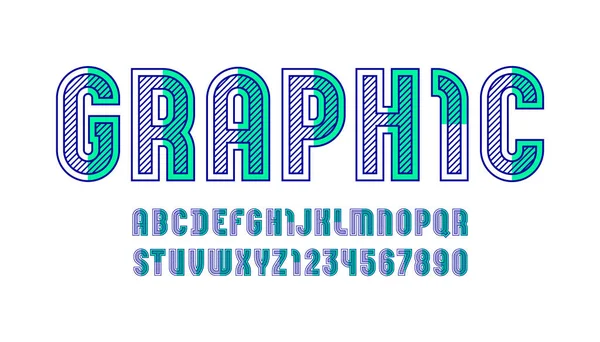 Grafisch Gestreifte Schrift Farbiges Alphabet Ohne Serifen Moderne Lateinische Großbuchstaben — Stockvektor