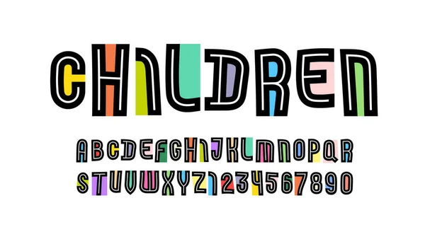 Speels gekleurd lettertype, modern kinderalfabet, trendy letters en cijfers, vectorillustratie 10EPS — Stockvector