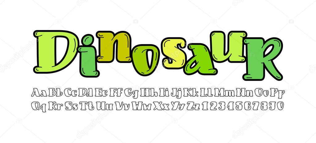 Kids playful font, alphabet in the cartoon style, rounded uppercase and lowercase Latin letters from A to Z and Arab numbers from 0 to 9 for you designs, vector illustration 10EPS