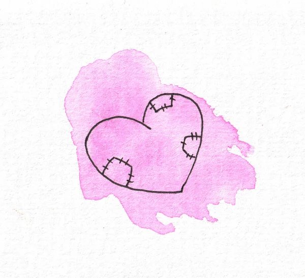 The outline of the heart on the background of a watercolor pink spot. Valentines day — Stockfoto