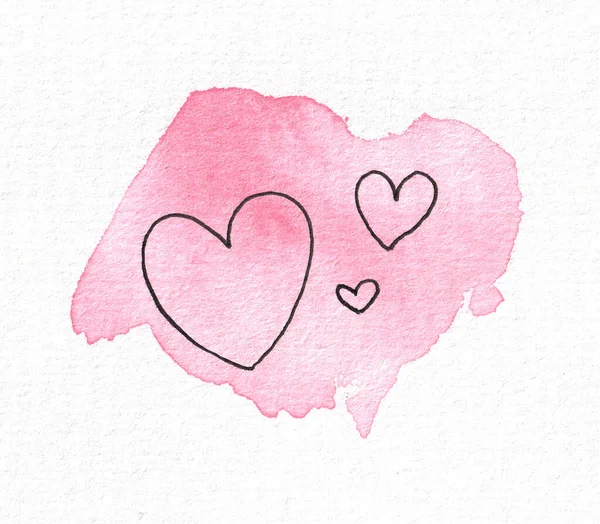 The outline of the heart on the background of a watercolor pink spot. Valentines day — Stock Photo, Image