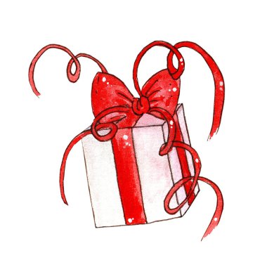Noel süsleri, mumlar, çanlar, şekerler ve hediyelerle suluboya Noel ikonları. Kağıda elle çizilmiş..