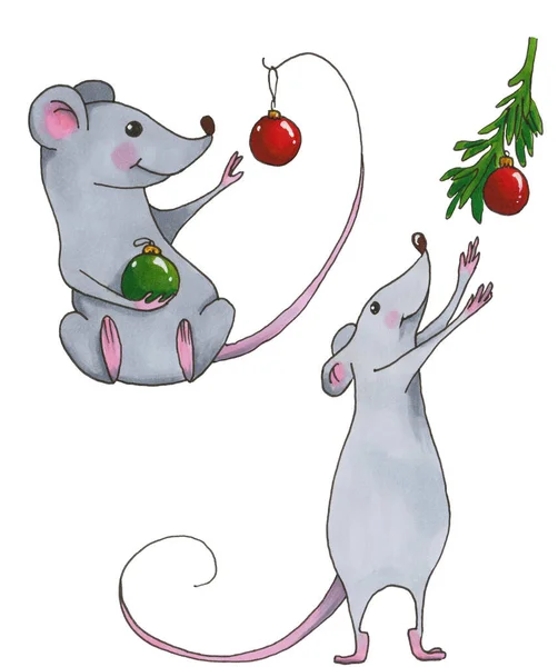 Set of funny mice. Rat is the symbol of 2020. New Year. Set of stickers. — Stock Photo, Image