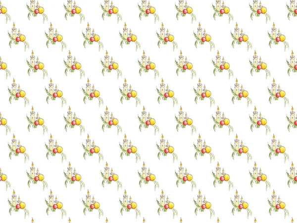 Seamless pattern with Watercolor Christmas icons with Christmas candles. — Stock Photo, Image