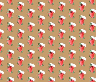 Kusursuz desenli suluboya Noel çorabı. Kağıda elle çizilmiş..