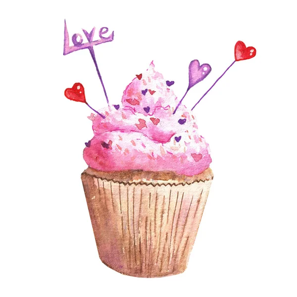 Illustratie van taart geïsoleerd op witte achtergrond. Element aquarel set voor Valentijnsdag. Kaartontwerp set. — Stockfoto