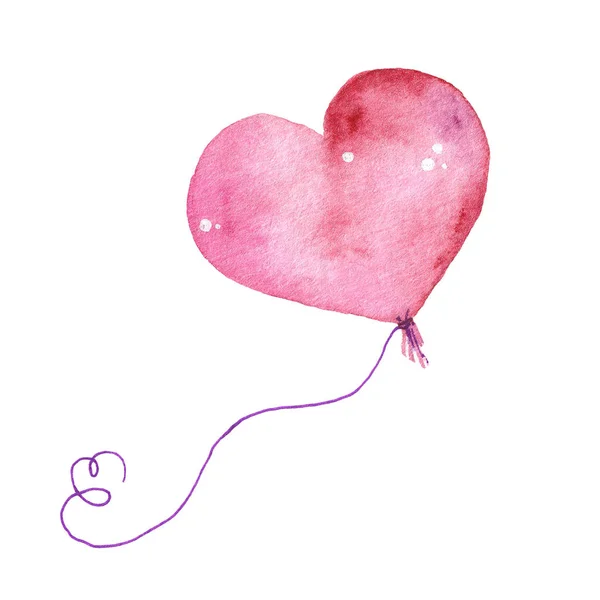 Illustration av ballong isolerad på vit bakgrund. Element akvarell som för alla hjärtans dag. Kortets utformning. — Stockfoto
