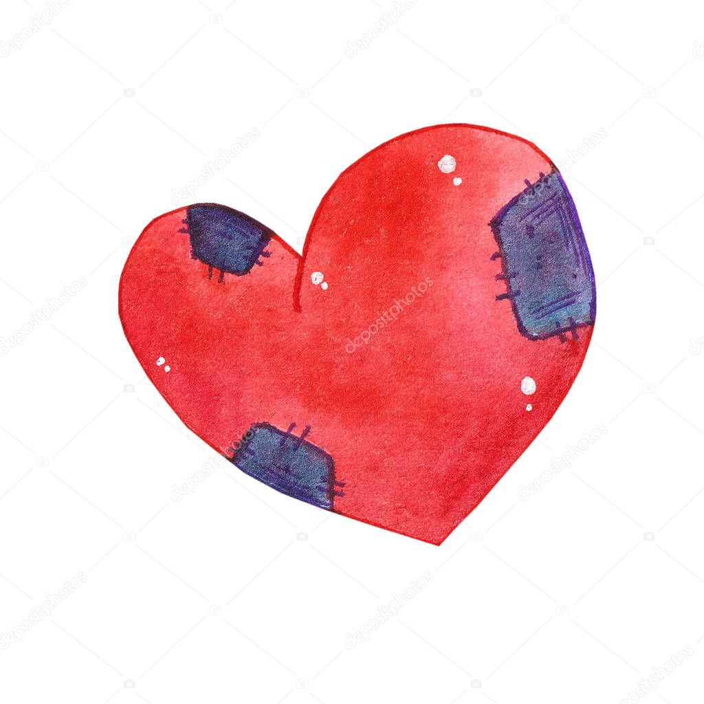 Illustration of heart isolated on white background. Element watercolor set for Valentines Day. Card design set.