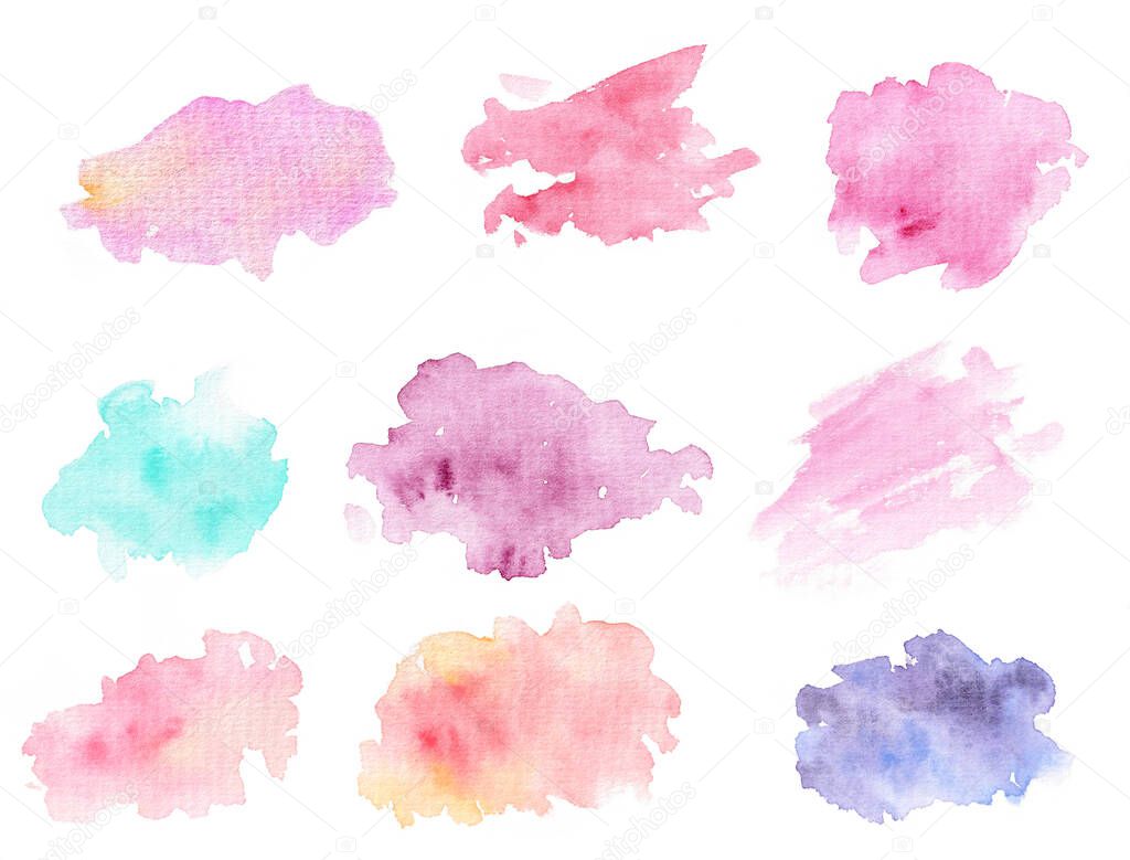 Set of pastel watercolor spots for the design of wedding attributes and St. Valentines Day