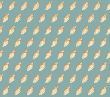 Mavi zemin üzerinde el boyası ve suluboya deniz kabuğu olan kusursuz bir desen..