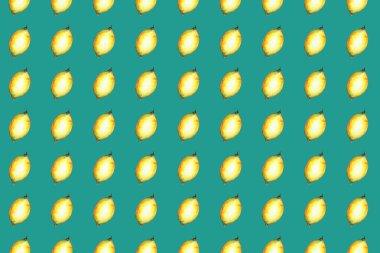 Turkuaz arka planda suluboya limon elle kusursuz desen çizilmiş..