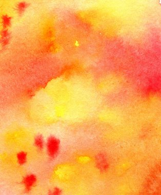 Kırmızı ve sarı soyut suluboya arka plan. El çizimi çizimi. Kağıda çizilmiş.