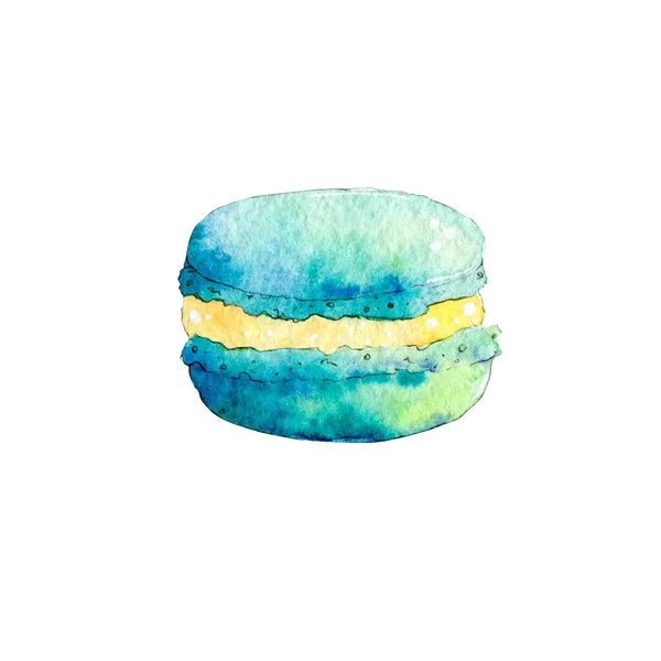 Macaron alla menta acquerello isolato su sfondo bianco. Illustrazione disegnata a mano su carta — Foto Stock