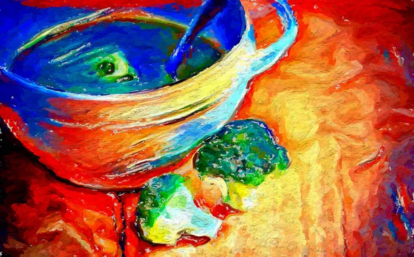 Pittura d'arte colorata digitale. Poster con cibo Ideale per la decorazione caffè o restaurante . — Foto Stock