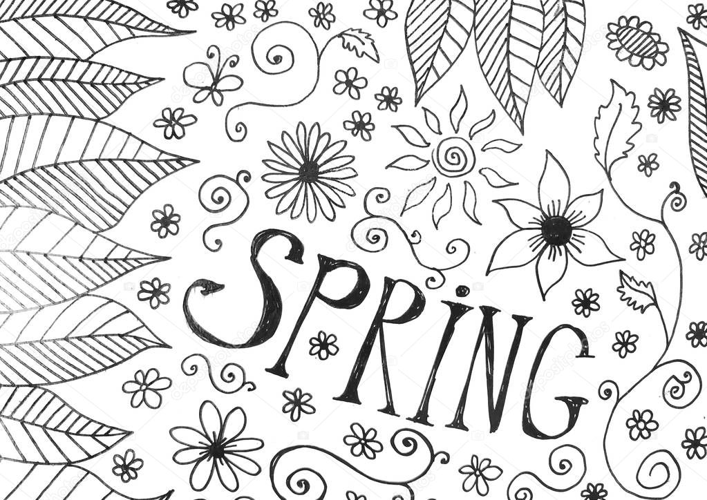 Spring hand drawn doodles poster or design element